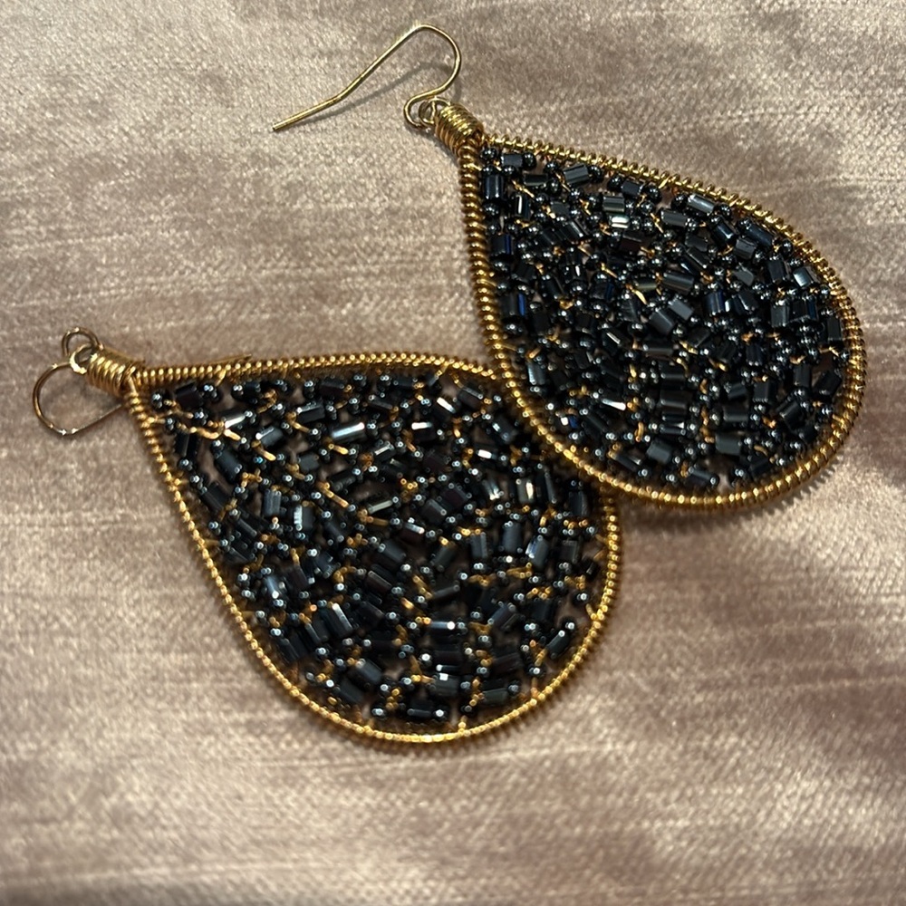 Elegant Black and Gold Beaded Earrings